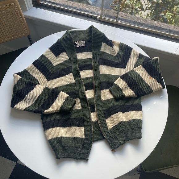 Vintage 40s/50s Striped Zip-Up Sweater - Picture 1 of 9